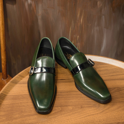 Men's shoes spring and summer new business casual leather shoes men's cowhide leather shoes small square head loafers men's agent