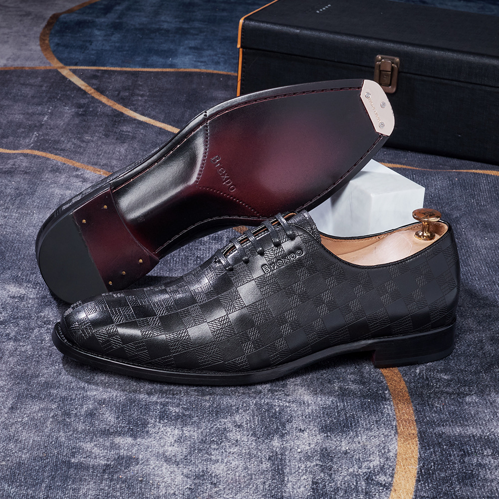Men's handmade glossy genuine leather Oxford shoes