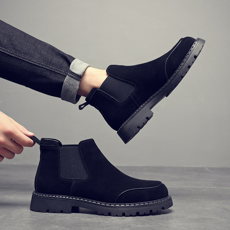 British suede Chelsea boots autumn and winter warm mid-cut round toe casual Martin boots