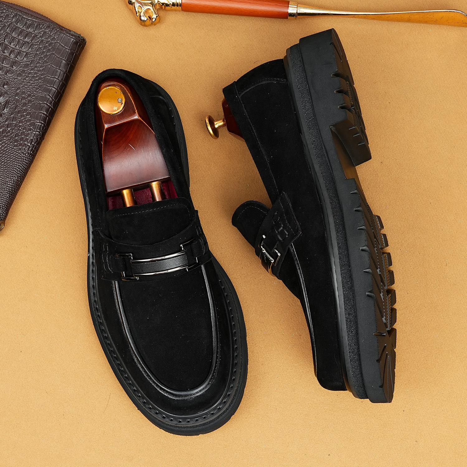 Men's Brown Suede Horsebit Loafers | Chunky Lug Platform Sole Casual Dress Shoes