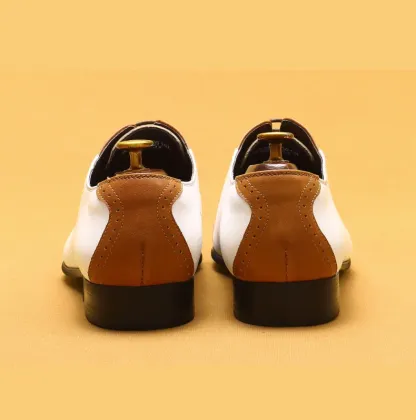 Men's classic white and brown business leather lace-up casual shoes