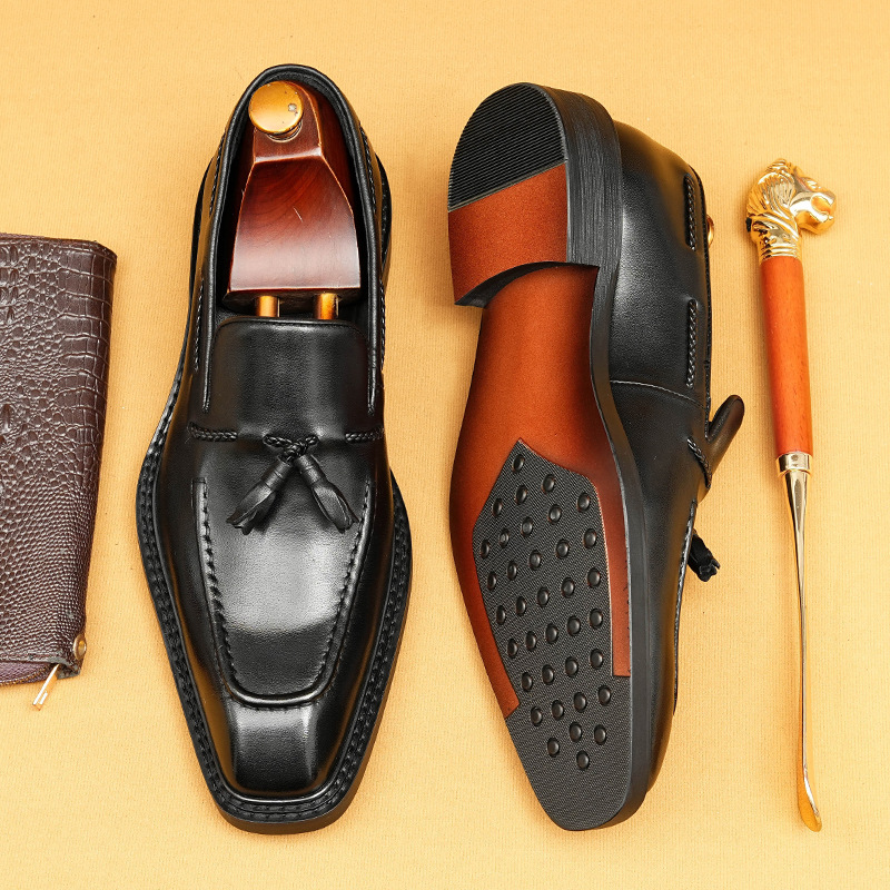 2026 New Style British Style Square Toe Tassel Genuine Leather Loafers