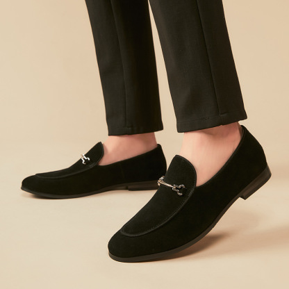 British style summer leisure slip-on lazy leather shoes business genuine leather suede loafers frosted breathable