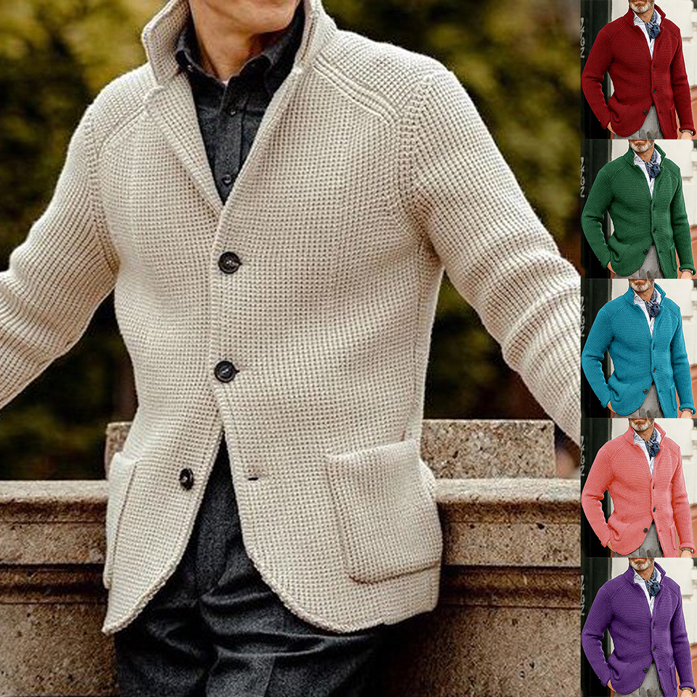 European and American sweaters men's slim stand collar knitted cardigan autumn and winter jacket cross-border Amazon Europe station large size men's clothing