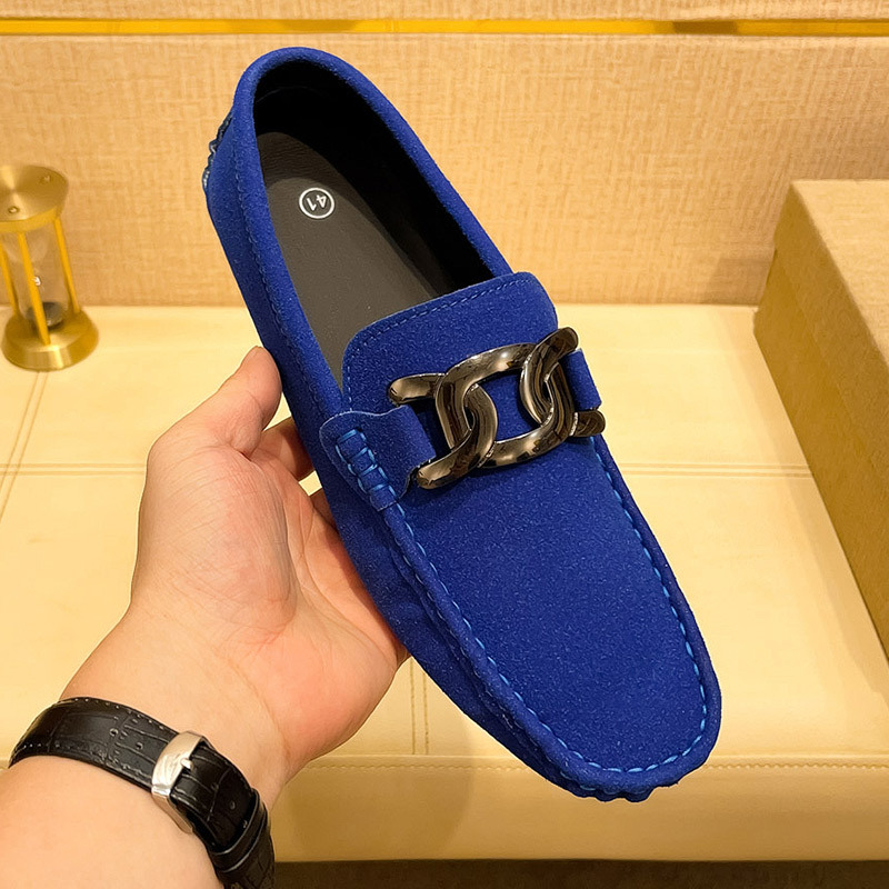 Men's soft-soled suede casual loafers with metal buckles