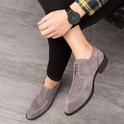 Suede leather shoes for men autumn large size frosted men's shoes pointed toe retro trend formal casual groom wedding shoes