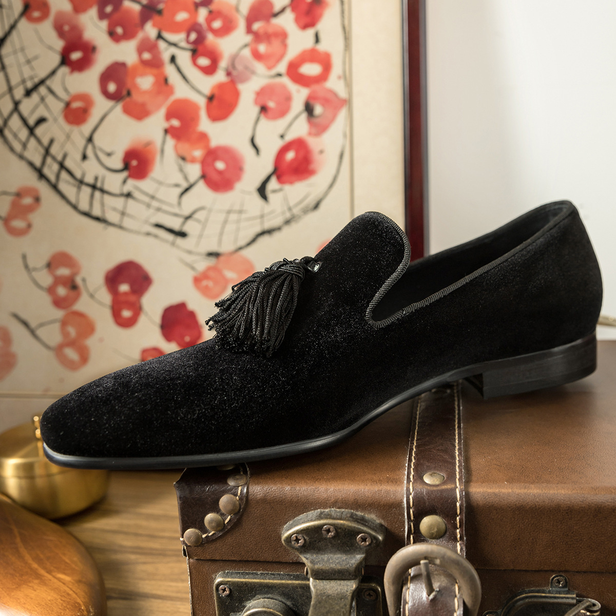 [British penny loafers] New spring and summer tassel velvet leather shoes for men British casual slip-on shoes