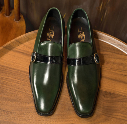 Men's shoes spring and summer new business casual leather shoes men's cowhide leather shoes small square head loafers men's agent