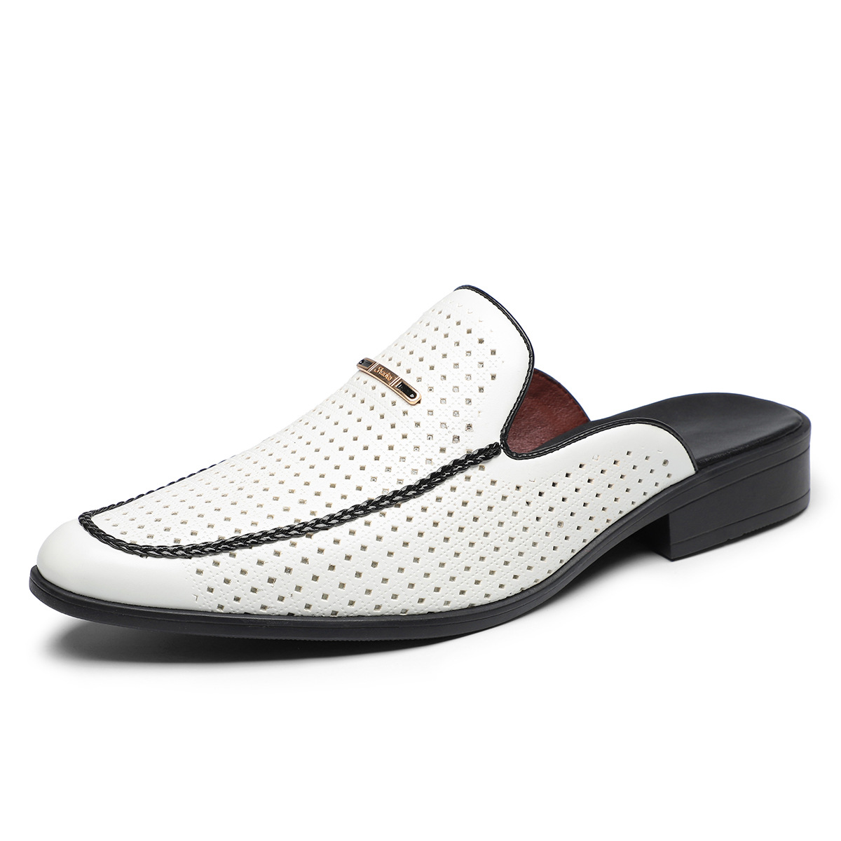 Men's Perforated Mules - Yellow, Black, White