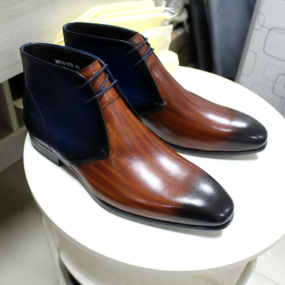 Men's boots leather lace-up high-top leather shoes handcrafted distressed work boots