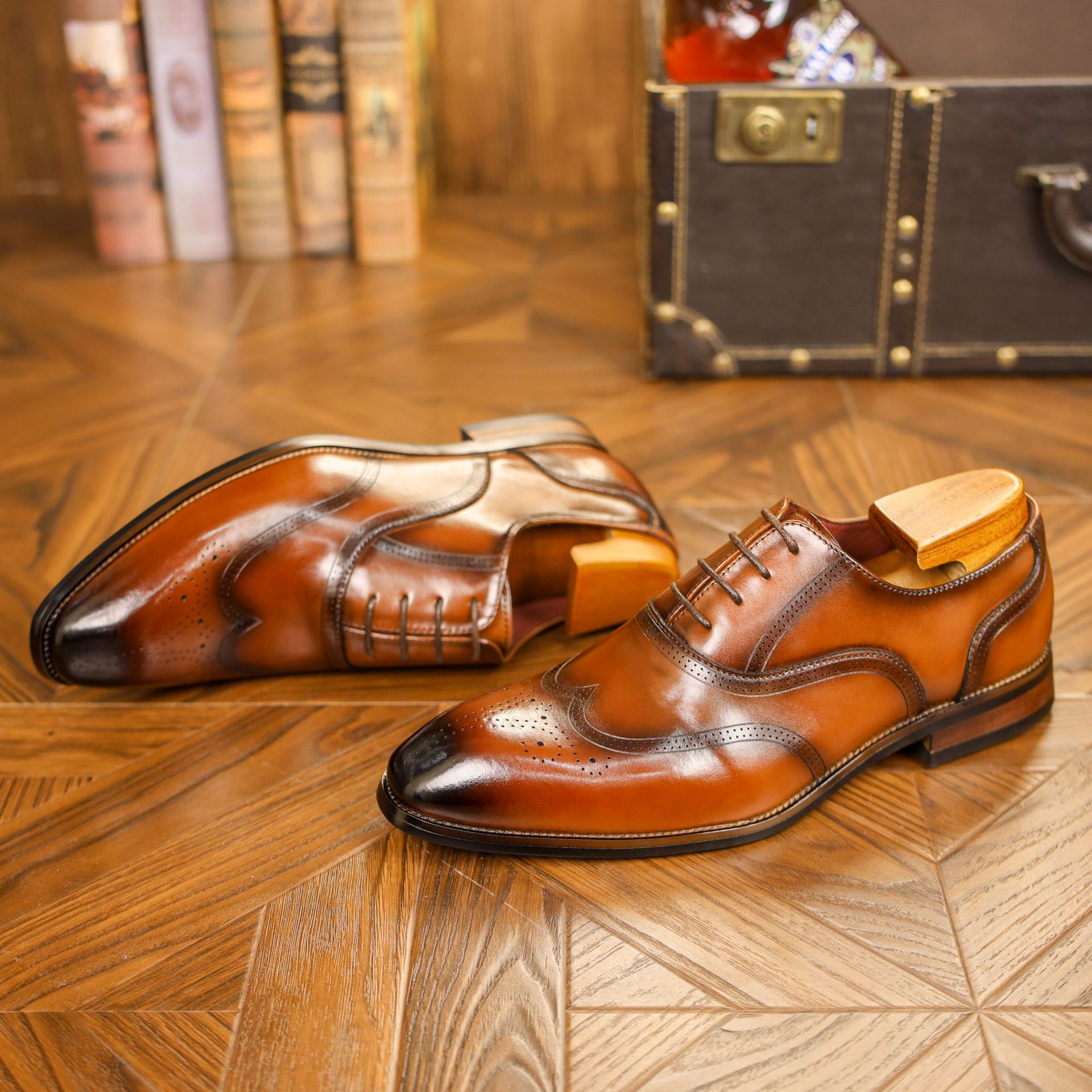 [Copy]Men's top layer cowhide color matching lace-up Oxford shoes