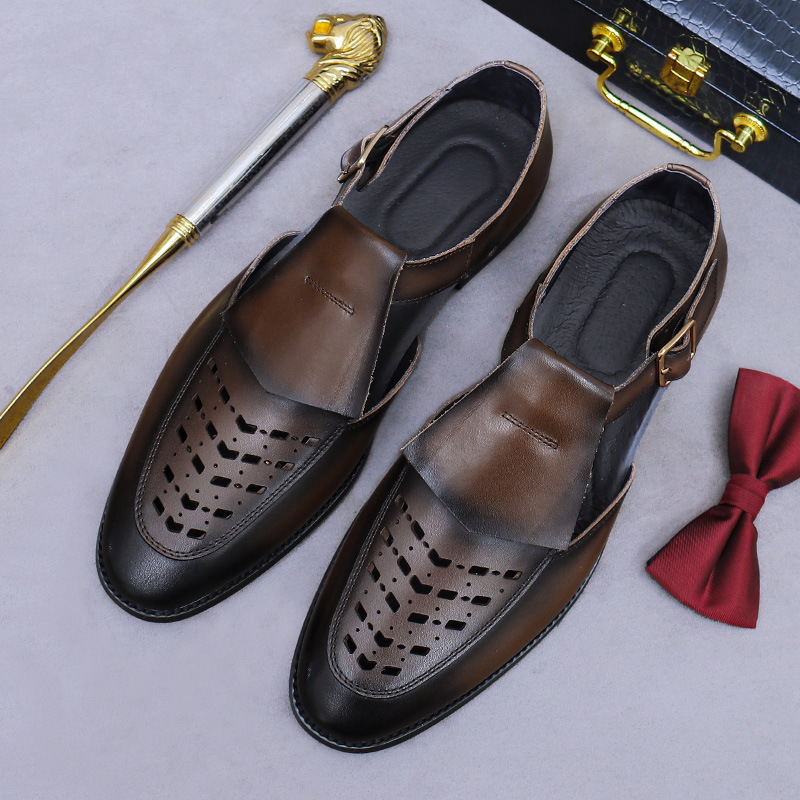 Summer men's retro hollow leather sandals