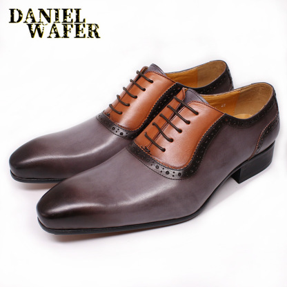 Men's stylish business casual colorblocked genuine leather Oxford shoes