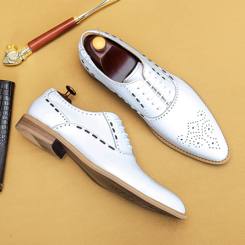 Men's White Wingtip Brogue Leather Dress Shoes
