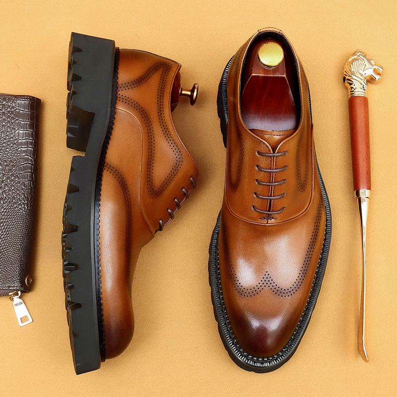 British style slip-on leather loafers with brogue detailing