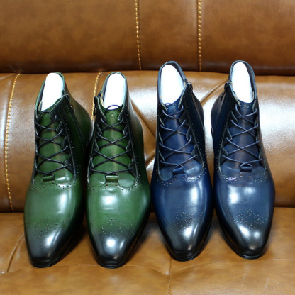 Men's classic handmade genuine leather ankle boots high-top pointed business boots