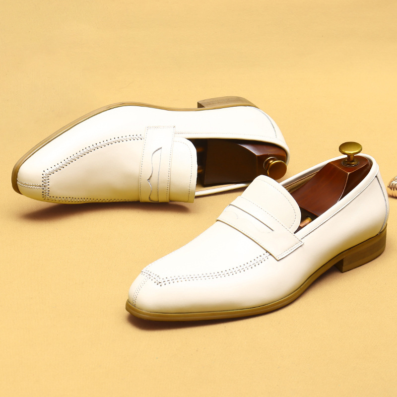 Men's Creamy White Leather Loafers - Stylish & Comfortable