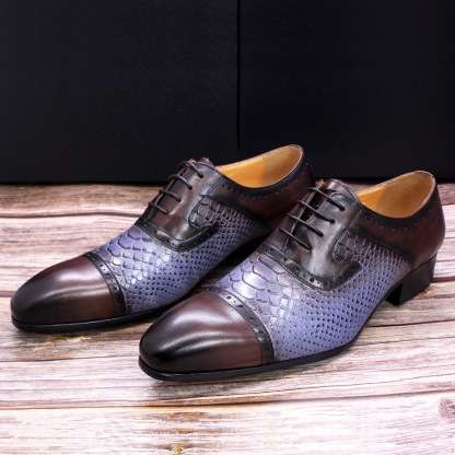 Men's leather shoes snake pattern genuine leather pointed toe men's color matching formal men's shoes business casual leather shoes men cross-border hot items