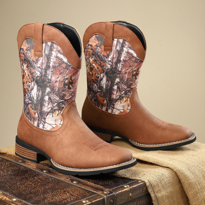 New western style cowboy boots embroidery craft retro high-top men's knight boots trendy all-match casual work boots