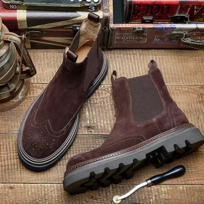 Men's Thick-soled Heightened Genuine Leather Suede British Retro Chelsea Boots