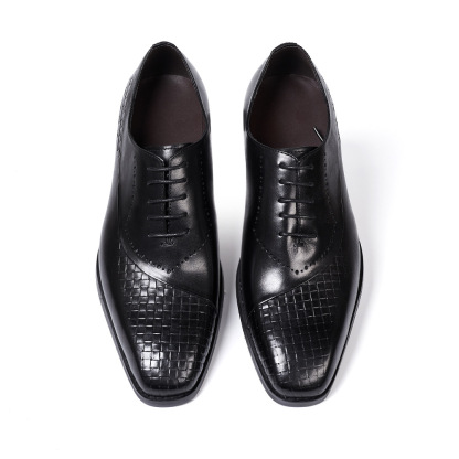 European brand leather shoes men's new British lace-up woven pattern splicing Oxford shoes genuine leather business formal men's shoes