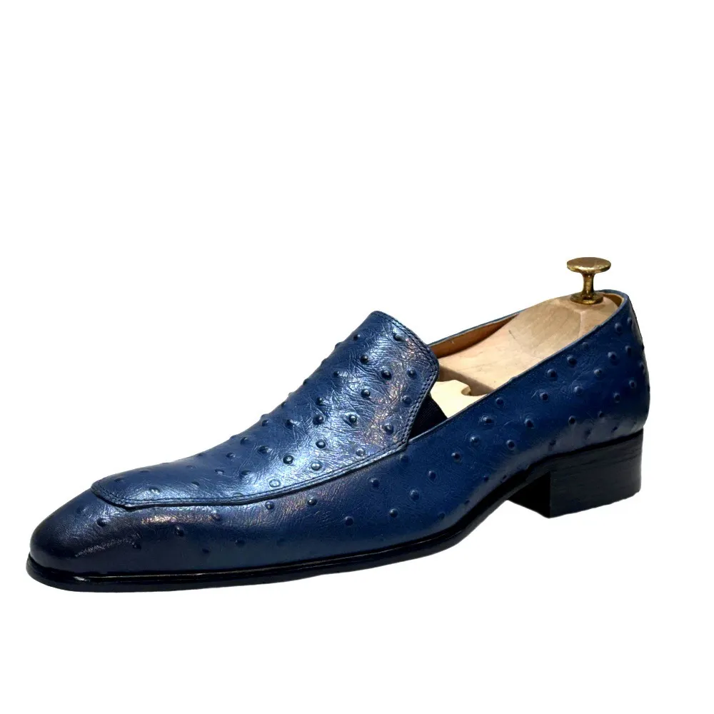 2025 new blue ostrich pattern light luxury leather loafers