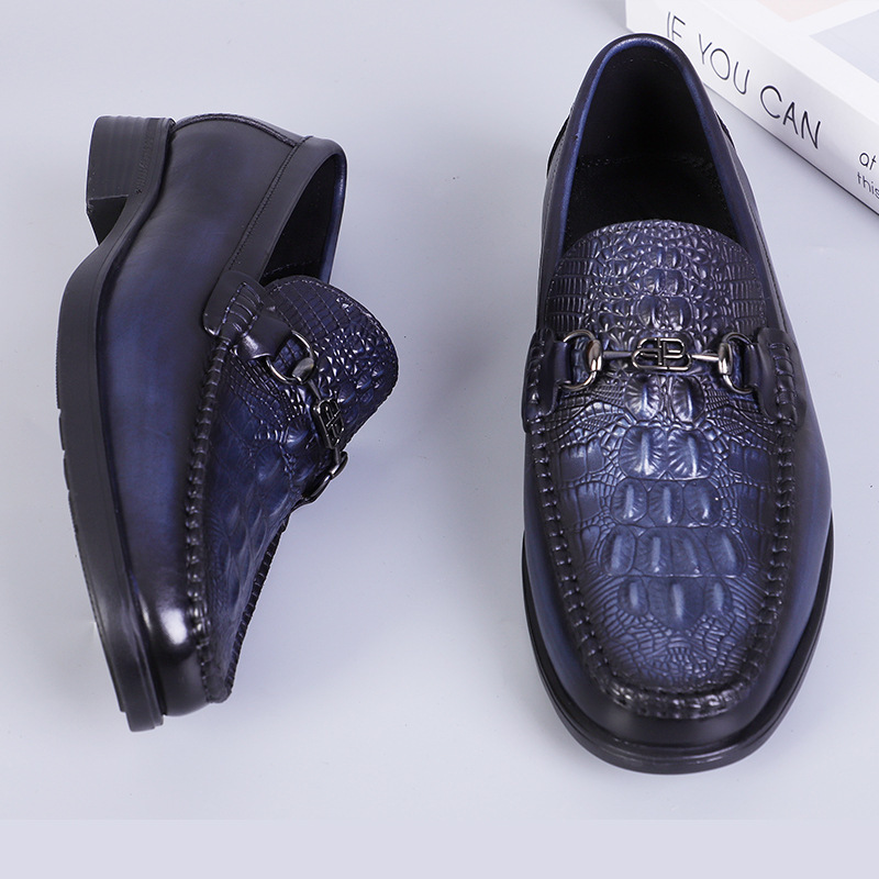 Men's leather shoes new style genuine leather loafers business casual formal leather shoes metal buckle crocodile pattern