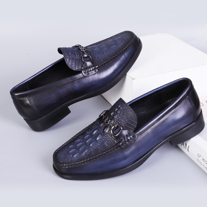 Men's leather shoes new style genuine leather loafers business casual formal leather shoes metal buckle crocodile pattern