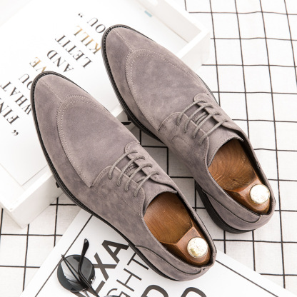 Suede leather shoes for men autumn large size frosted men's shoes pointed toe retro trend formal casual groom wedding shoes