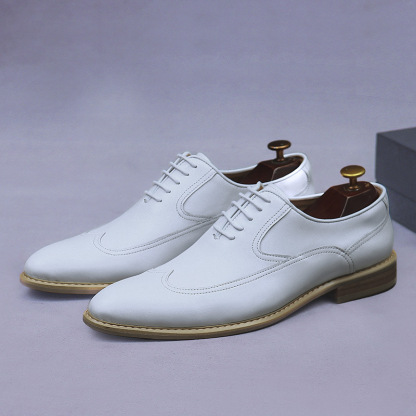 New style leather shoes men's genuine leather business formal men's cowhide British lace-up trendy wedding shoes men's shoes men's white