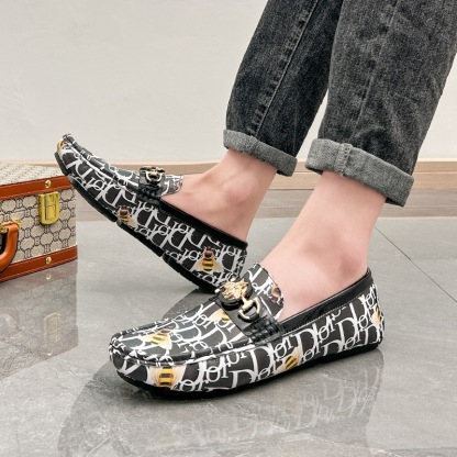Chic Men’s Loafers with Bee Detail and Monogram Print