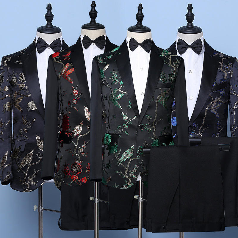 Men's stage performance suits, evening party host suits, wedding best man slim suits, male singer chorus suits