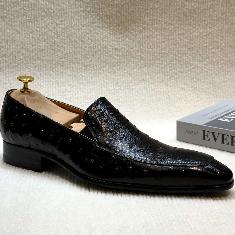 2025 new blue ostrich pattern light luxury leather loafers