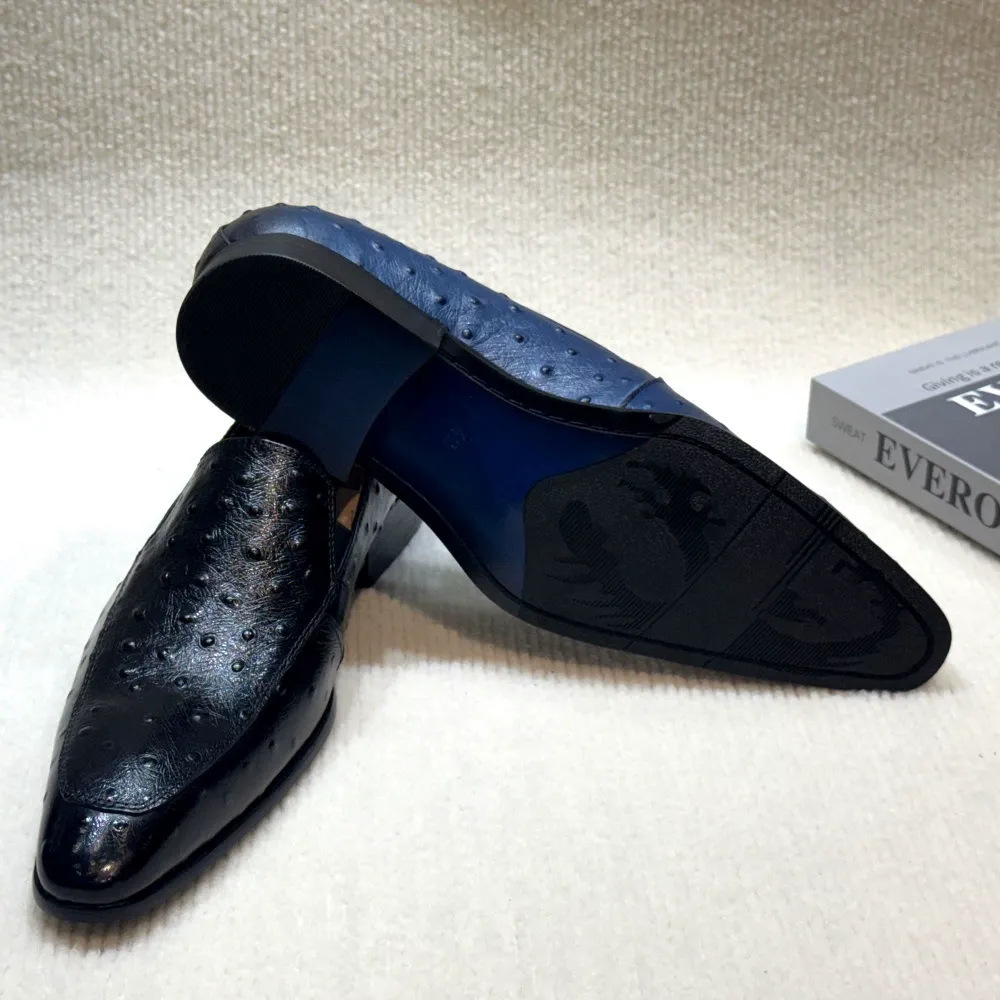2025 new blue ostrich pattern light luxury leather loafers
