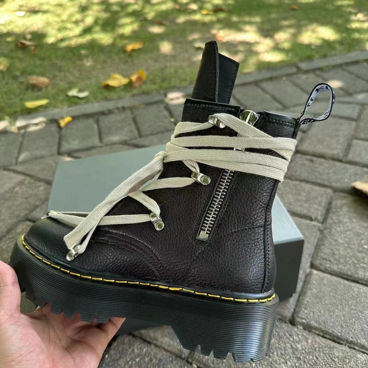RO joint thick-soled lychee-grained joint Martin boots for men and women with side zippers, top-layer cowhide boots, motorcycle high street shoes