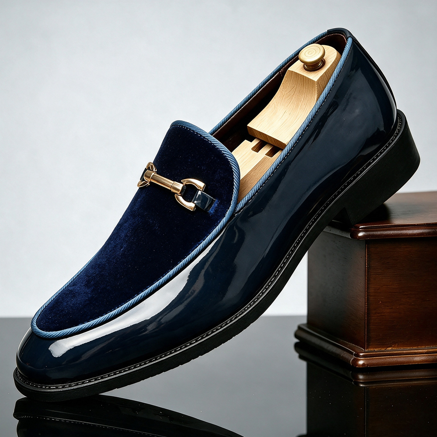 Men’s Velvet & Patent Leather Loafers | Gold Horsebit Ornament Slip‑On Luxury Dress Shoes
