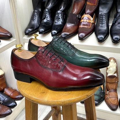 Custom men's shoes genuine leather lace-up pointed toe Oxford shoes handmade business casual shoes wedding banquet formal leather shoes men