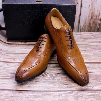 GUYSTEP™Men's business casual shoes brown carved Oxford shoes