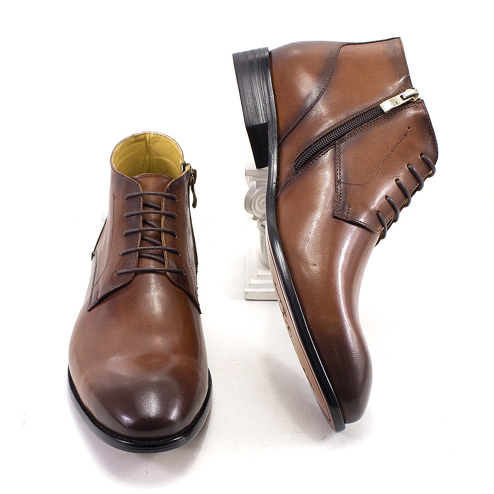 Men's pointed toe ankle boots, handcrafted, high-top, casual vintage style