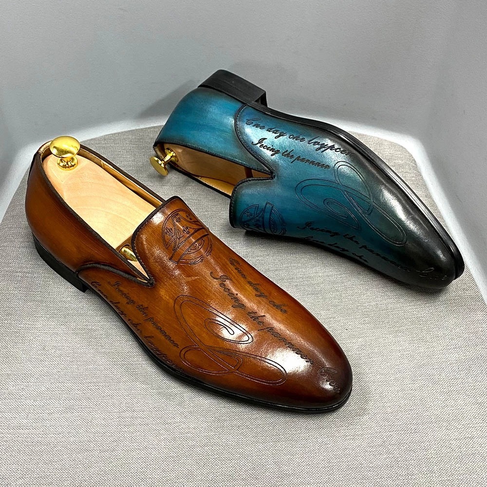 Italian style hand-painted letters men's shoes genuine leather formal shoes men's loafers one-step business casual shoes