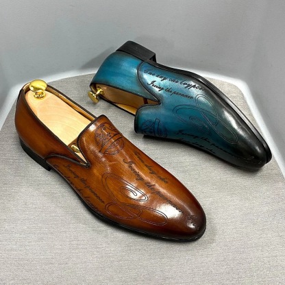 Italian style hand-painted letters men's shoes genuine leather formal shoes men's loafers one-step business casual shoes