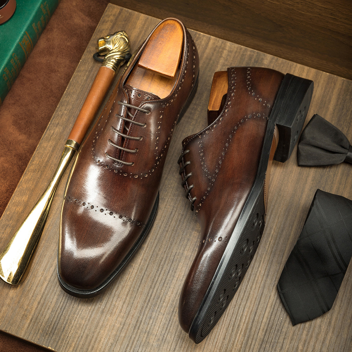 [Quality] Men's business formal leather shoes, cowhide British style brogue Oxford shoes for men