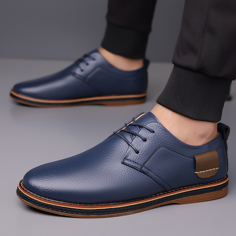 Men's Casual Leather Lace-Up Derby Shoes, Lightweight Business Casual Oxfords in Black / Brown / Blue / White / Sky Blue