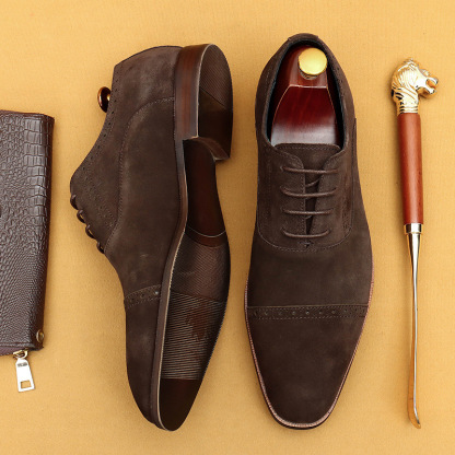 [VIP exclusive] Suede leather shoes men's casual shoes genuine leather suede cowhide business formal three-joint Oxford shoes