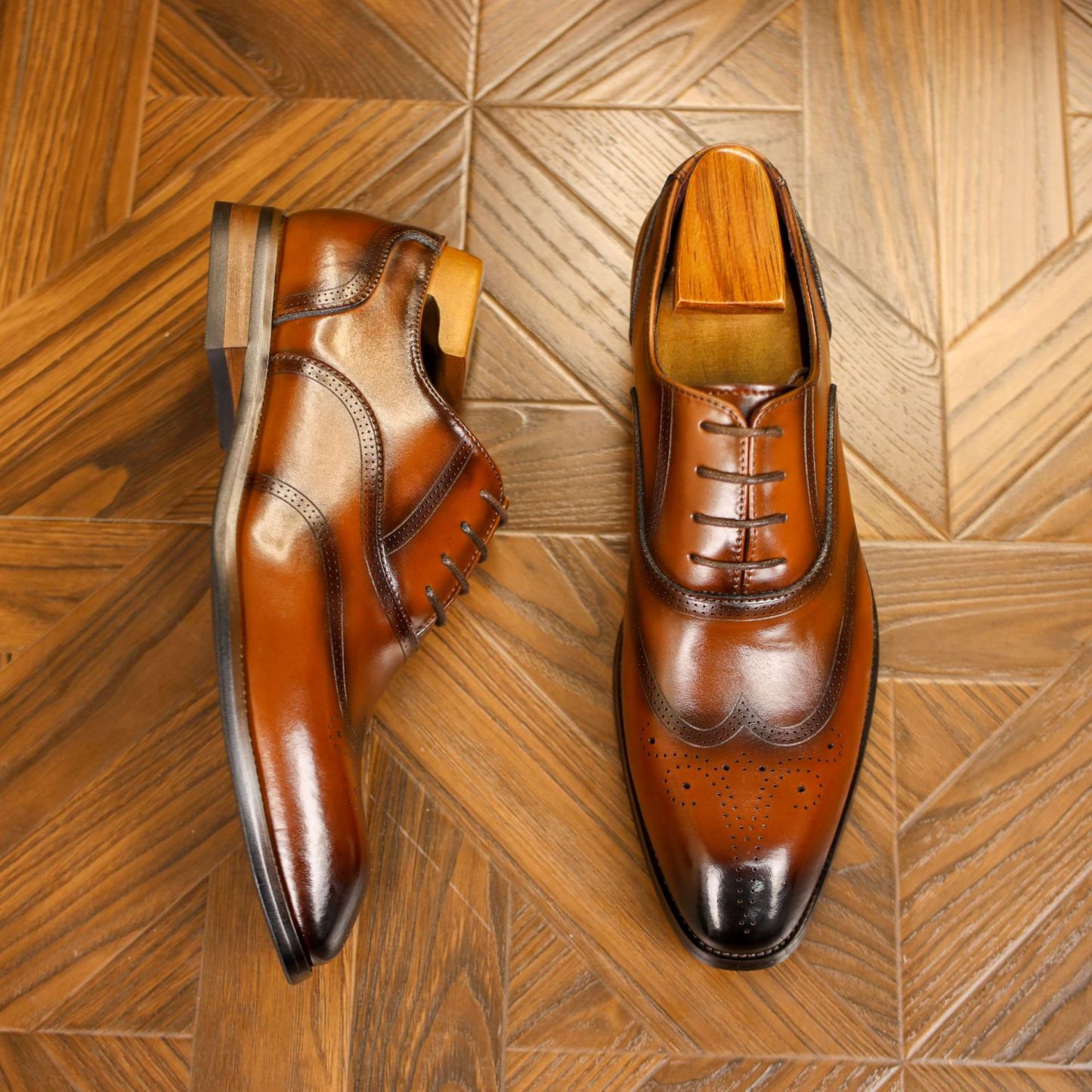 [Copy]Men's top layer cowhide color matching lace-up Oxford shoes