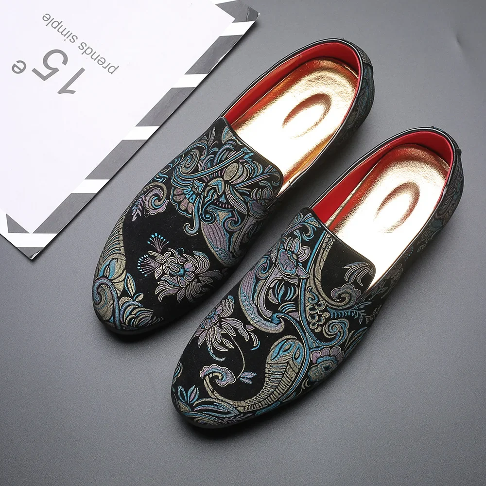 Red Sole Loafers for Men Slip-On Canvas Round Toe Handmade Fashion Business Men Shoes  Size 38-48