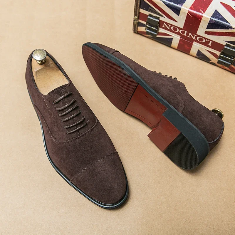 Men's suede brown and black business lace-up casual shoes