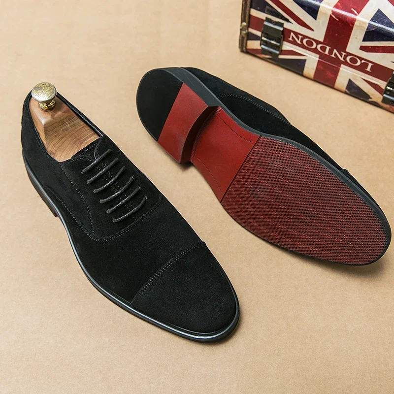 Men's suede brown and black business lace-up casual shoes
