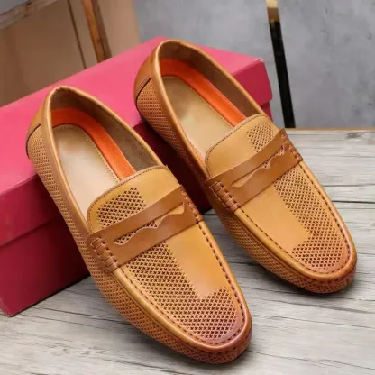 New Style Summer Genuine Leather Men Moccasins Loafers Slip On Hollow Out Breathable Men Soft Casual Leather Shoes Size 38-46