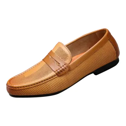 New Style Summer Genuine Leather Men Moccasins Loafers Slip On Hollow Out Breathable Men Soft Casual Leather Shoes Size 38-46